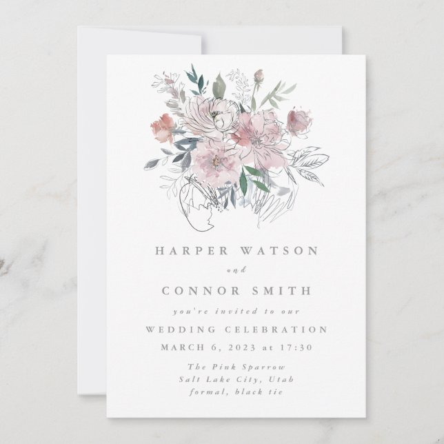 Abstract Modern Summer Garden Florals Wedding Invitation (Front)