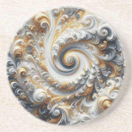 Abstract Modern Swirling Gold, Black and White  Coaster