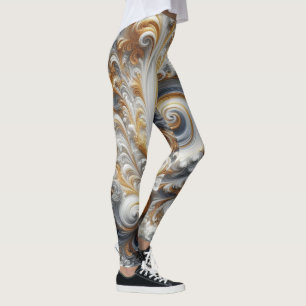 Abstract Modern Swirling Gold, Black and White  Leggings