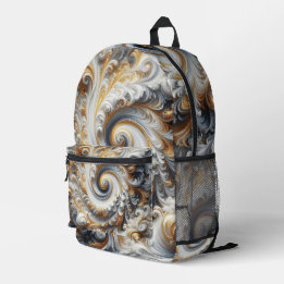 Abstract Modern Swirling Gold, Black and White Printed Backpack