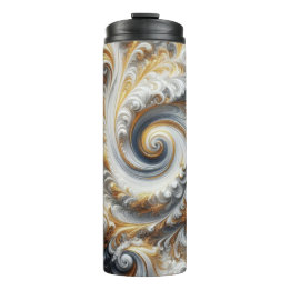 Abstract Modern Swirling Gold, Black and White  Thermal Tumbler