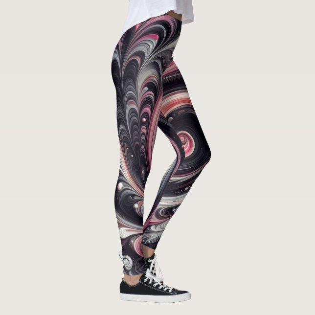 Abstract Modern Swirling Pink, Black and White Leggings (Right)