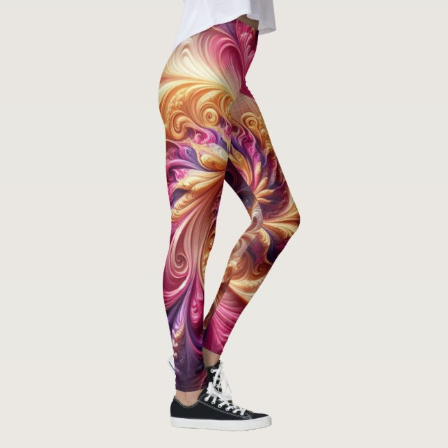 Abstract Modern Swirling Pink, Gold and Purple  Leggings (Right)