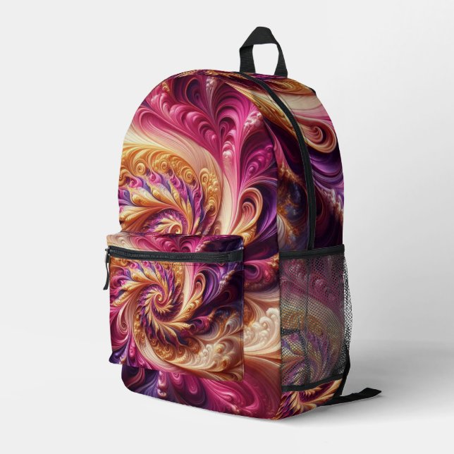 Abstract Modern Swirling Pink, Gold and Purple  Printed Backpack (Back Corner Right)