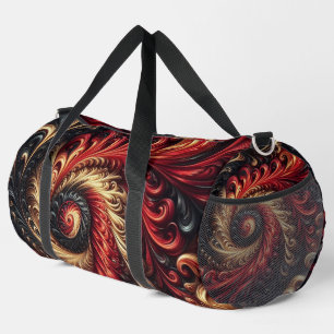 Abstract Modern Swirling Red, Black and Gold Duffle Bag
