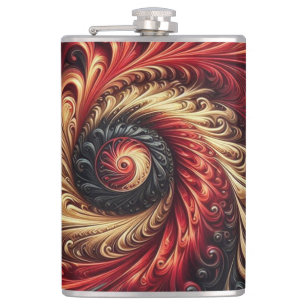 Abstract Modern Swirling Red, Black and Gold Hip Flask