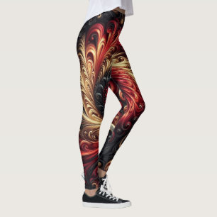 Abstract Modern Swirling Red, Black and Gold Leggings