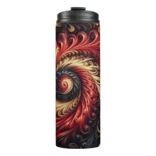 Abstract Modern Swirling Red, Black and Gold Thermal Tumbler