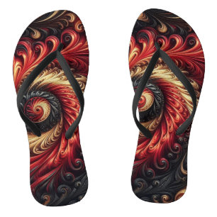 Abstract Modern Swirling Red, Black and Gold Thongs
