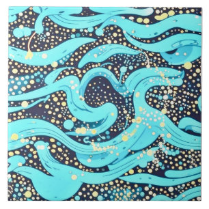 Abstract Modern Teal Blue Pattern  Ceramic Tile