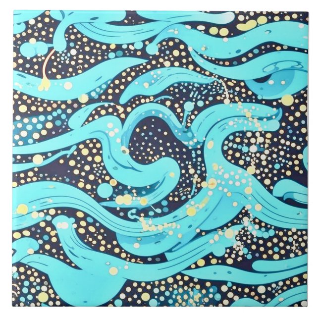 Abstract Modern Teal Blue Pattern  Ceramic Tile (Front)