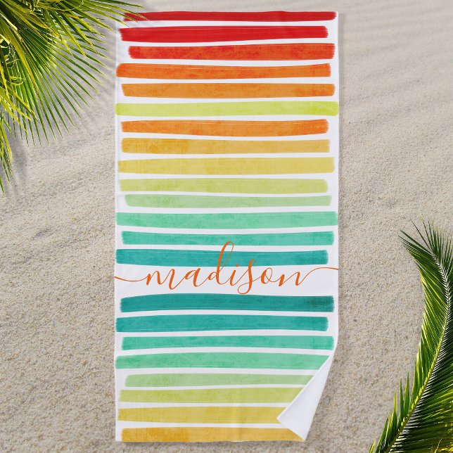 Abstract Modern Tropical Colours Brush strokes Nam Beach Towel (Lovely beach towel in summer tropical colors. Personalize it with name or customize further!)