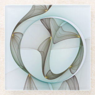Abstract Modern Turquoise Brown Gold Elegance Glass Coaster