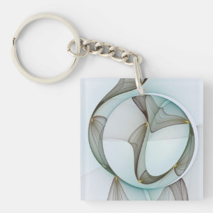 Abstract Modern Turquoise Brown Gold Elegance Key Ring