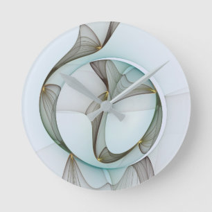 Abstract Modern Turquoise Brown Gold Elegance Round Clock