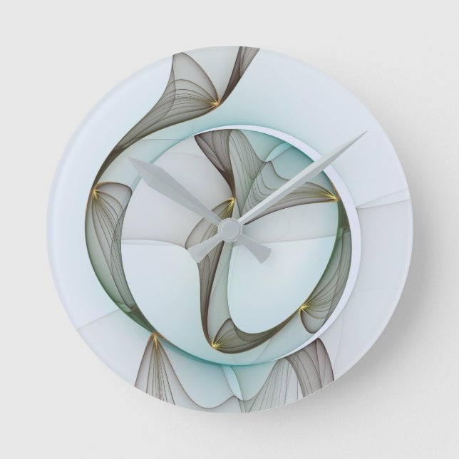 Abstract Modern Turquoise Brown Gold Elegance Round Clock (Front)
