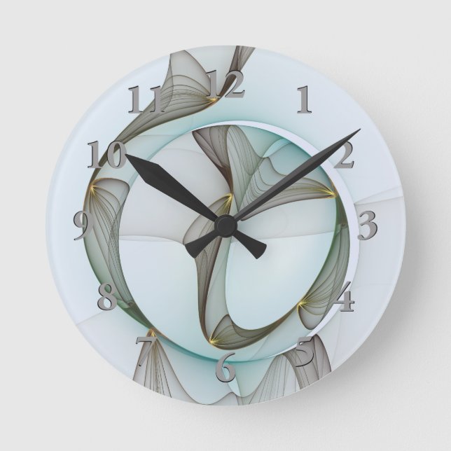 Abstract Modern Turquoise Brown Gold Elegance Round Clock (Front)