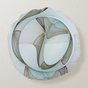 Abstract Modern Turquoise Brown Gold Elegance Round Cushion