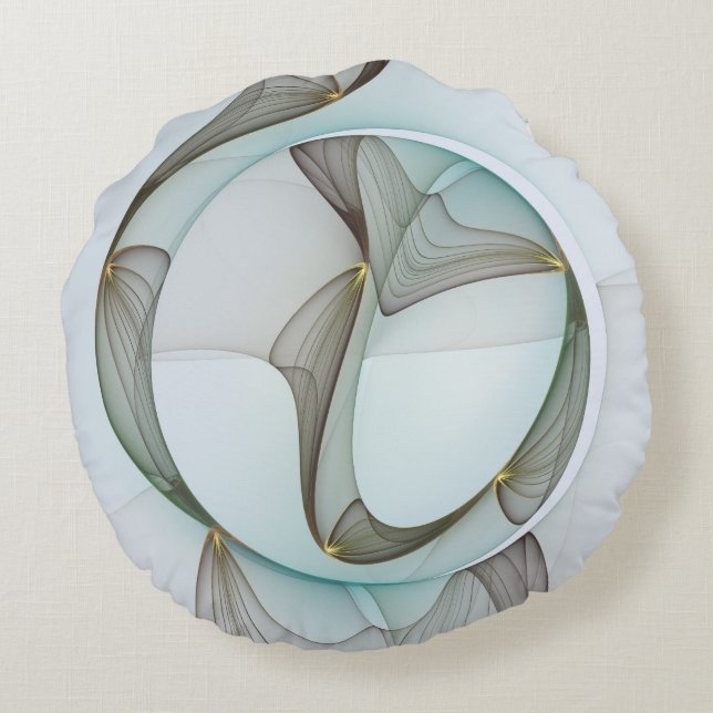 Abstract Modern Turquoise Brown Gold Elegance Round Cushion (Back)