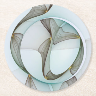 Abstract Modern Turquoise Brown Gold Elegance Round Paper Coaster