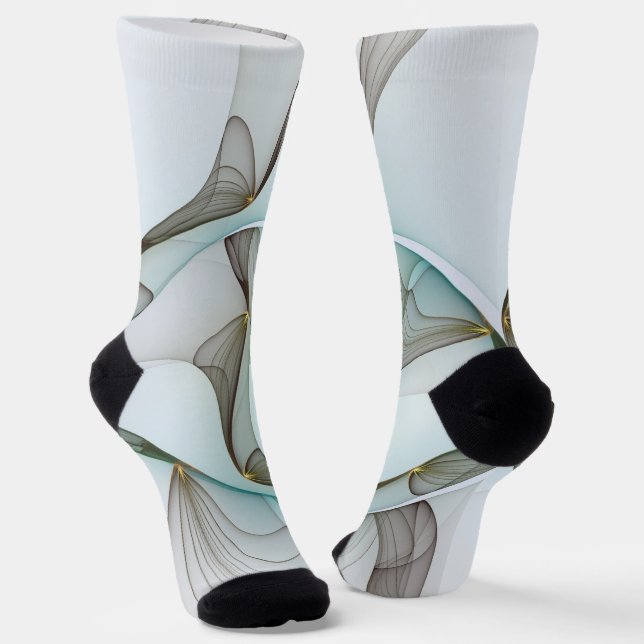 Abstract Modern Turquoise Brown Gold Elegance Socks (Angled)