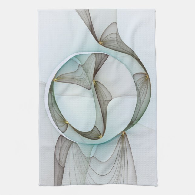 Abstract Modern Turquoise Brown Gold Elegance Tea Towel (Vertical)