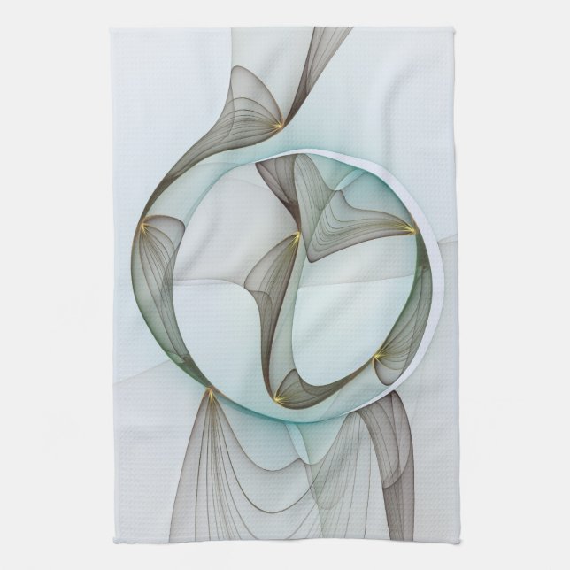 Abstract Modern Turquoise Brown Gold Elegance Tea Towel (Vertical)