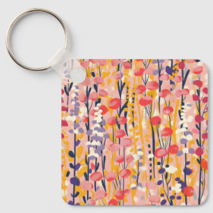 Abstract Modern Wildflower Floral Botanical Garden Key Ring