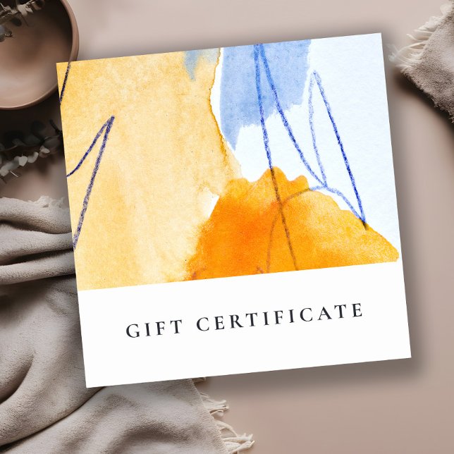Abstract Modern Yellow Blue Art Gift Certificate (Creator Uploaded)