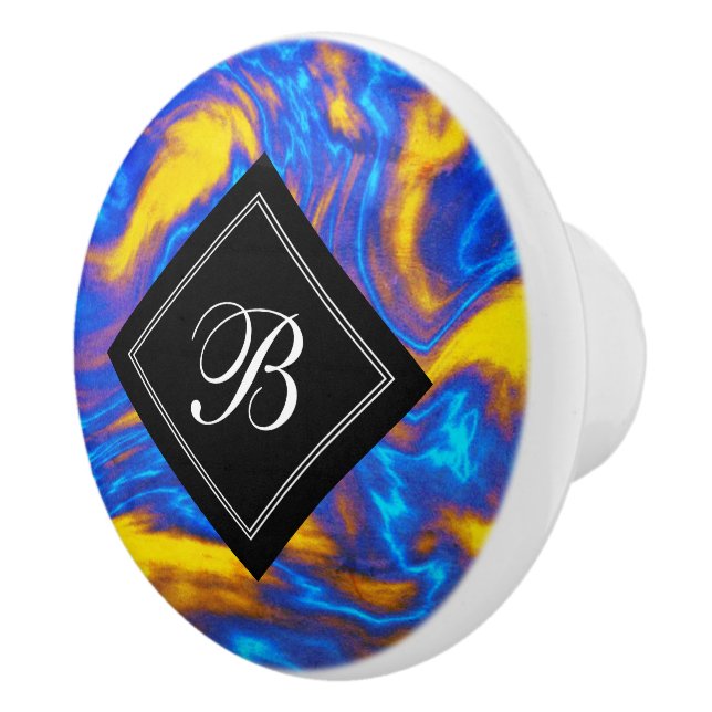 Abstract Modern Yellow Blue Purple Liquid Marble Ceramic Knob (Right)