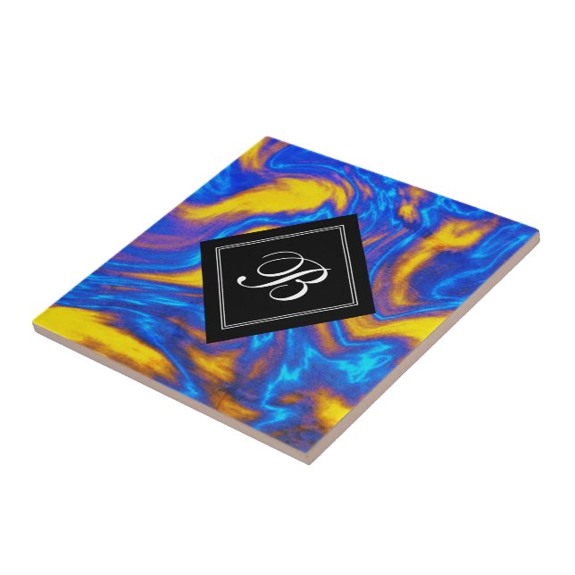 Abstract Modern Yellow Blue Purple Liquid Marble Ceramic Tile (Side)