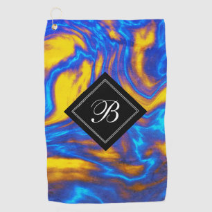 Abstract Modern Yellow Blue Purple Liquid Marble Golf Towel
