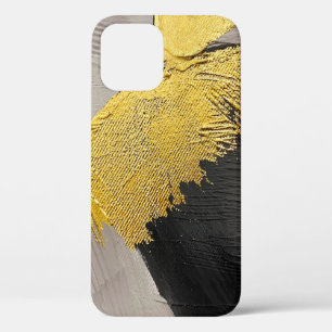 Abstract monochrome colours with gold brushstrokes iPhone 12 case