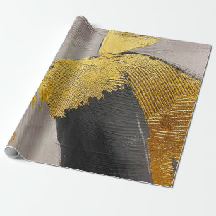 Abstract monochrome colours with gold brushstrokes wrapping paper