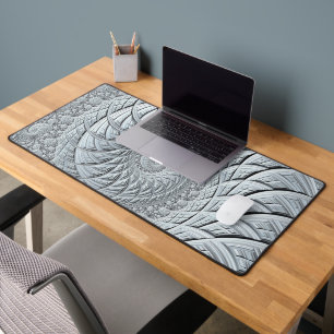 Abstract Monochrome Grey Spiral Fractal Desk Mat