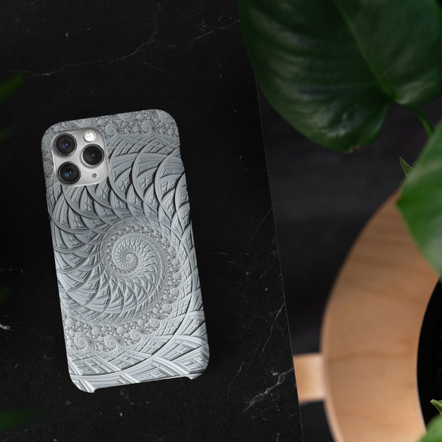 Abstract Monochrome Light Grey Spiral Fractal Case-Mate iPhone Case (Creator Uploaded)