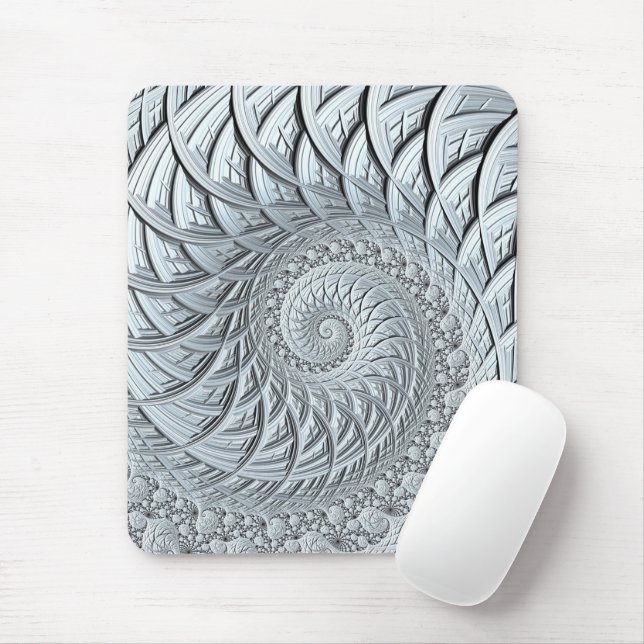 Abstract Monochrome Light Grey Spiral Fractal Mouse Pad (With Mouse)