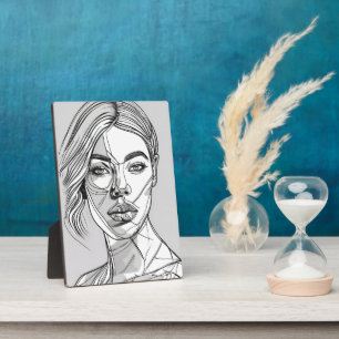 Abstract Monochrome Line Art Portrait Plaque