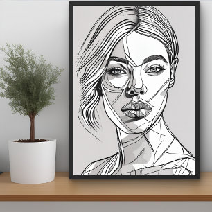 Abstract Monochrome Line Art Portrait Poster