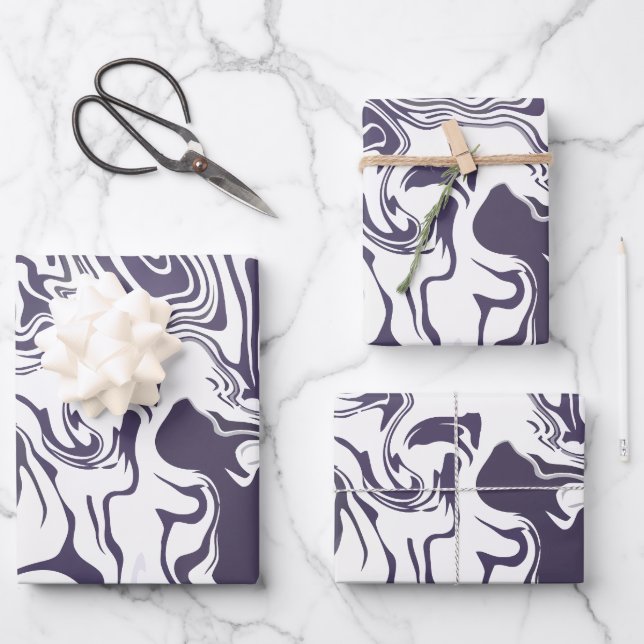 Abstract Monochrome Marble with Midnight Navy Wrapping Paper Sheet (Front)