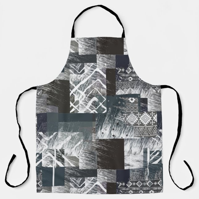 Abstract monochrome patchwork  apron (Front)