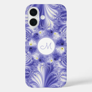 Abstract Monogram Elegant Silky Blue Fractal iPhone 16 Case