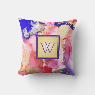 Abstract Monogram Fluid Pink Purple Gold Metallic Cushion