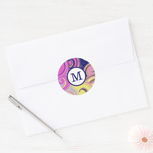 Abstract Monogram Mailing Classic Round Sticker (Envelope)