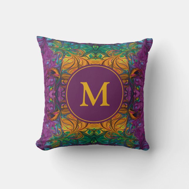 Abstract MONOGRAM Yellow Green Purple Cushion (Front)