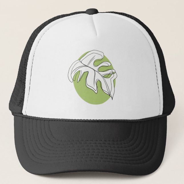 Abstract Monstera Leaf Black Hand Drawn Trucker Hat (Front)