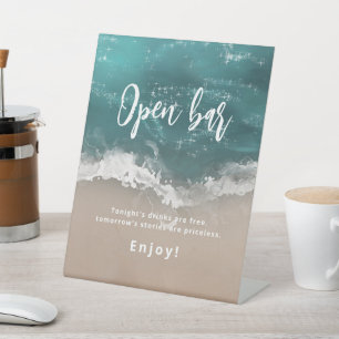 Abstract Moody Ocean Beach Open Bar Pedestal Sign
