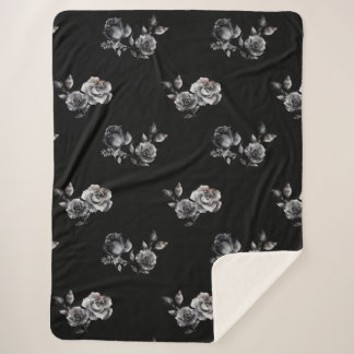 Abstract Moody rose black floral pattern Sherpa Blanket
