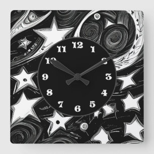 Abstract Moon And Stars Square Wall Clock