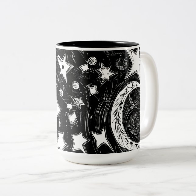 Abstract Moon And Stars  Two-Tone Coffee Mug (Front Right)